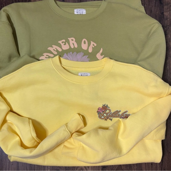 Billabong Sweaters - Set of Two Billabong Women's Floral Crew Neck Sweaters - Yellow and Olive